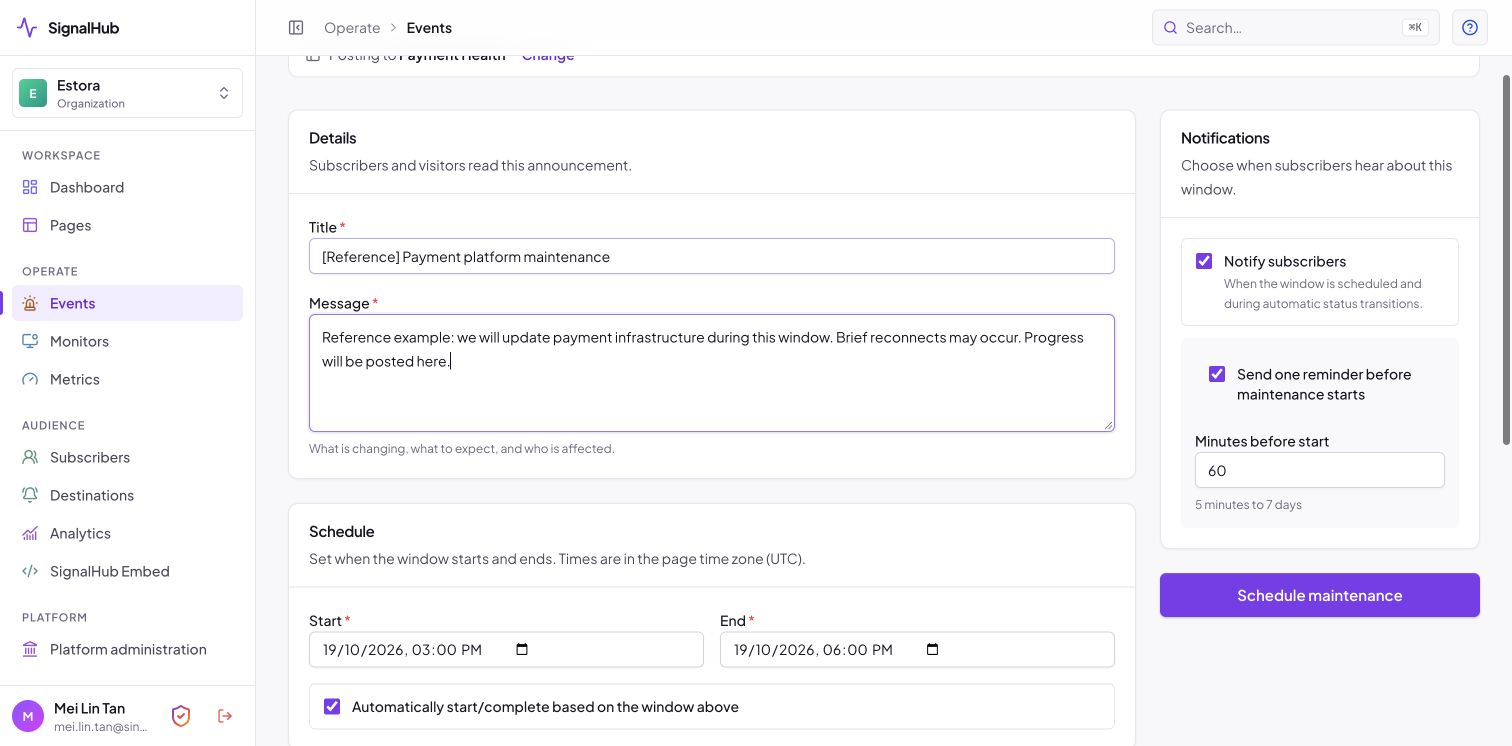 Schedule maintenance form