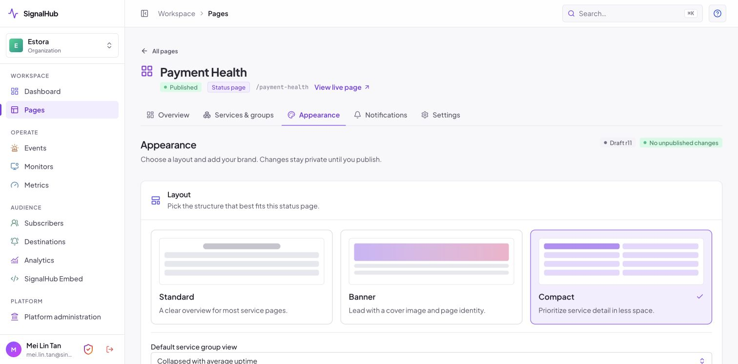 Appearance tab with layout and style choices