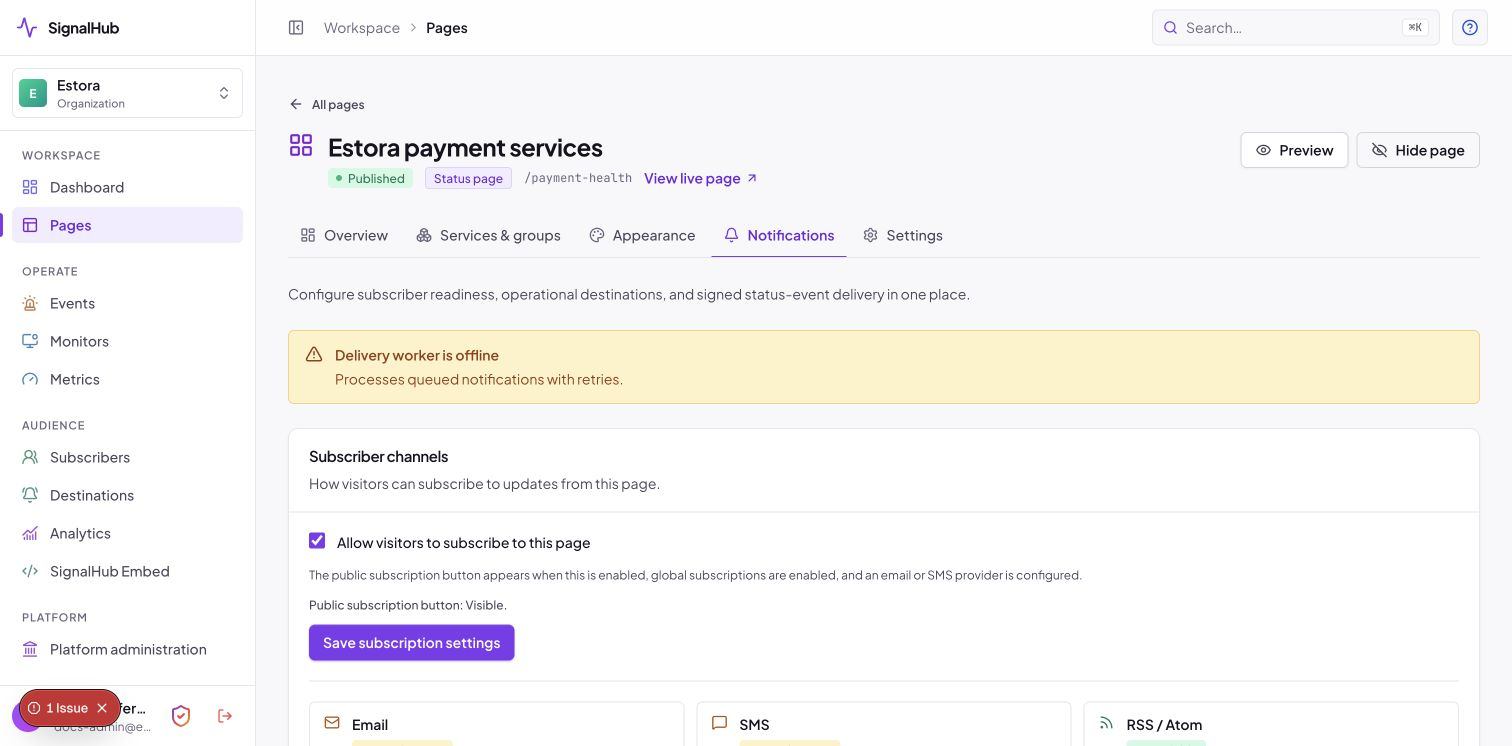 Page notifications and delivery readiness