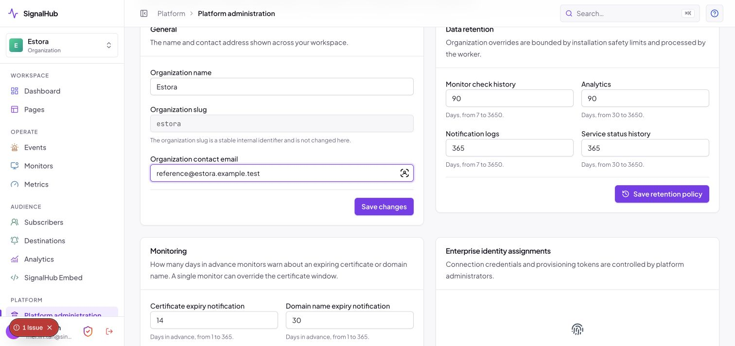 Organization settings and data retention