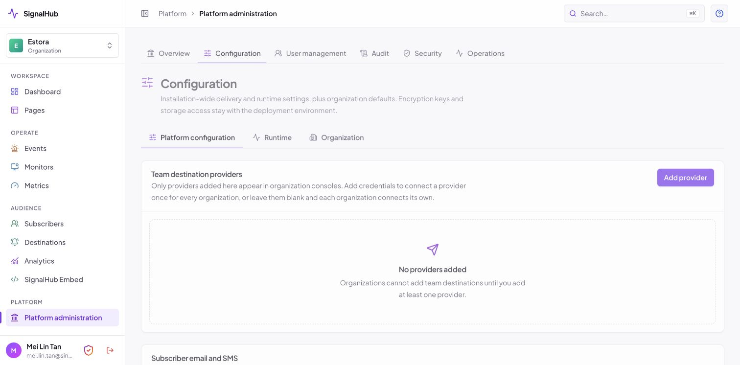 Platform configuration of providers