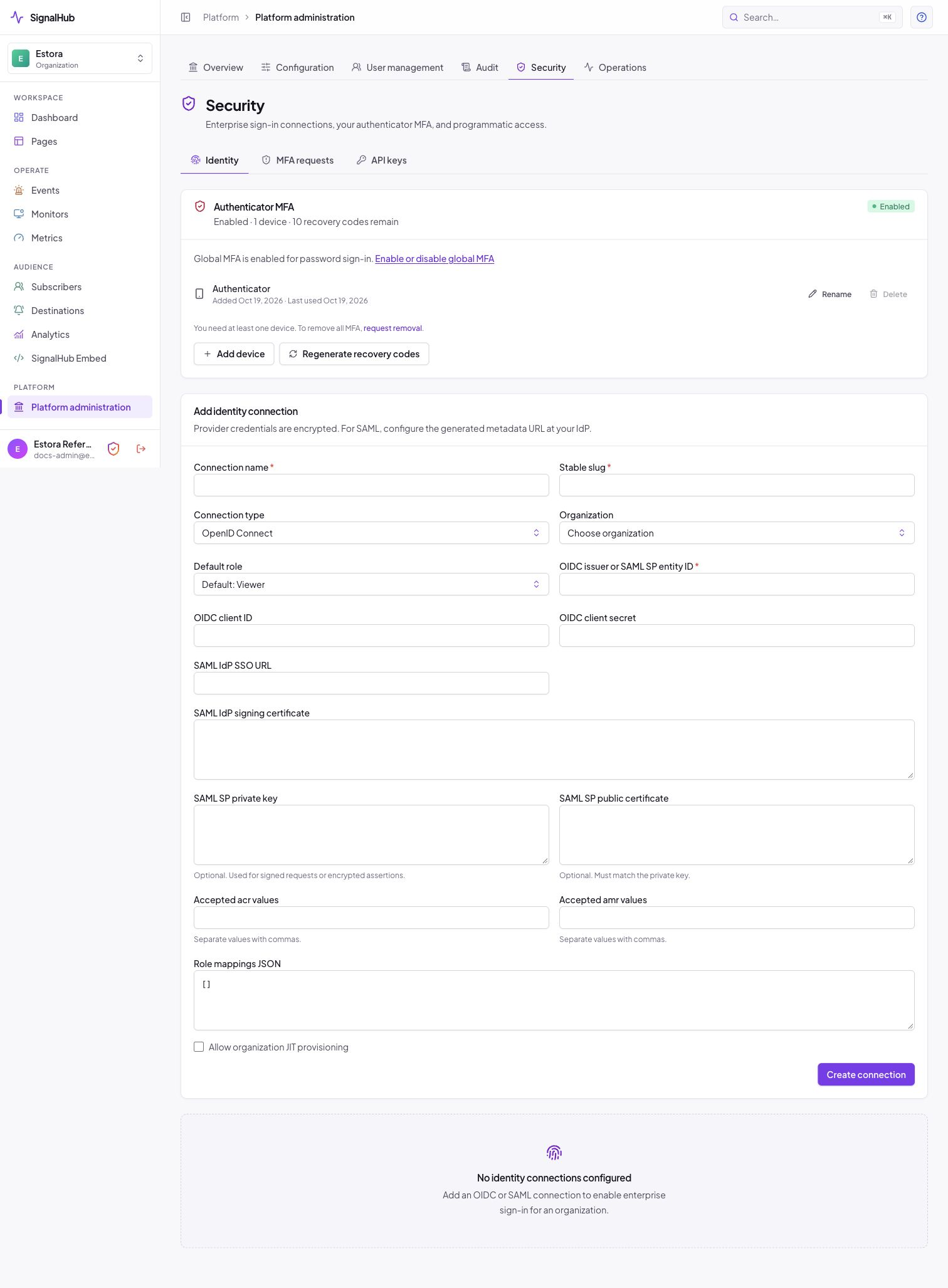 Add an OIDC or SAML connection