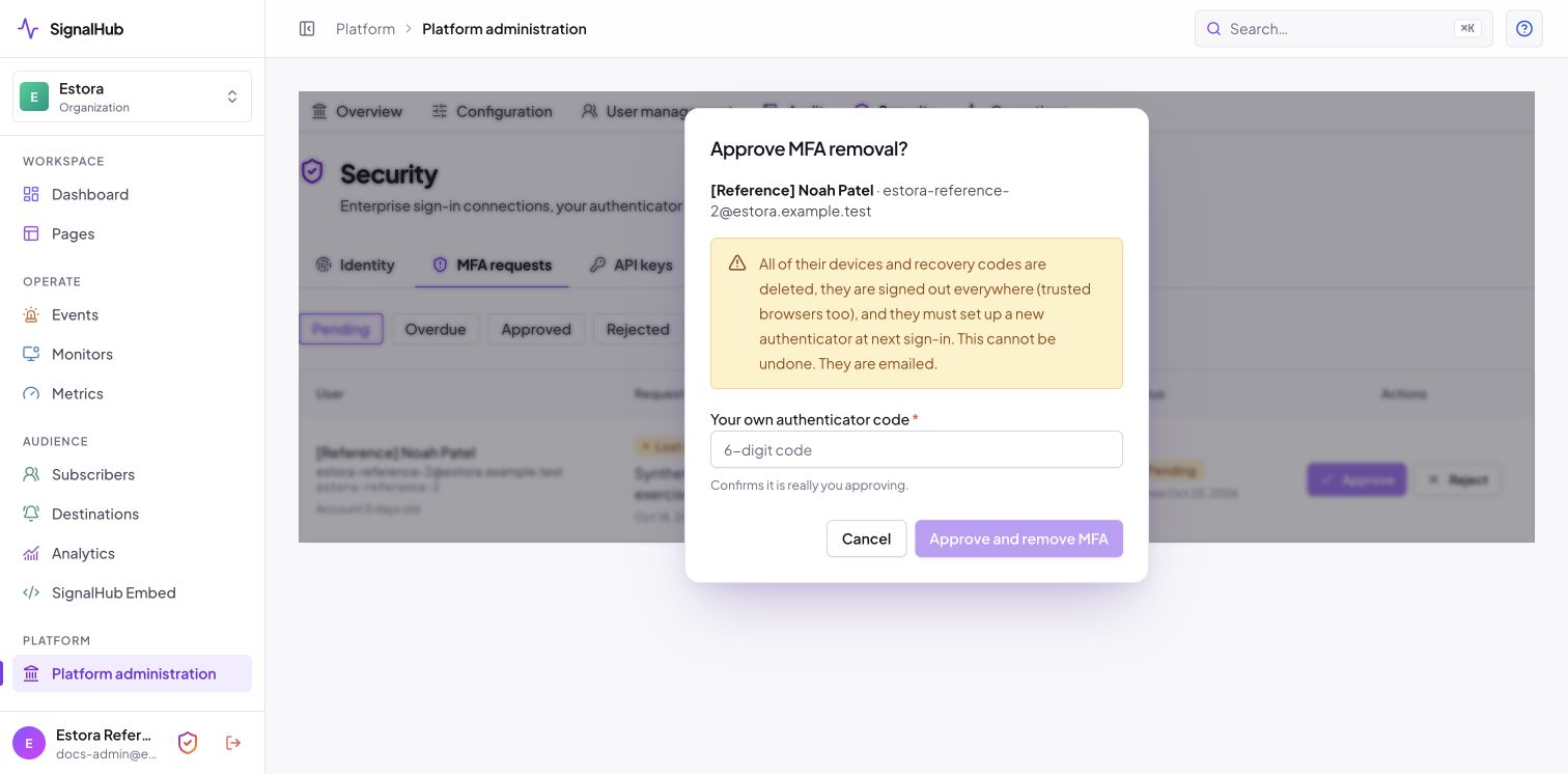 Approve dialog asking for the administrator's own code