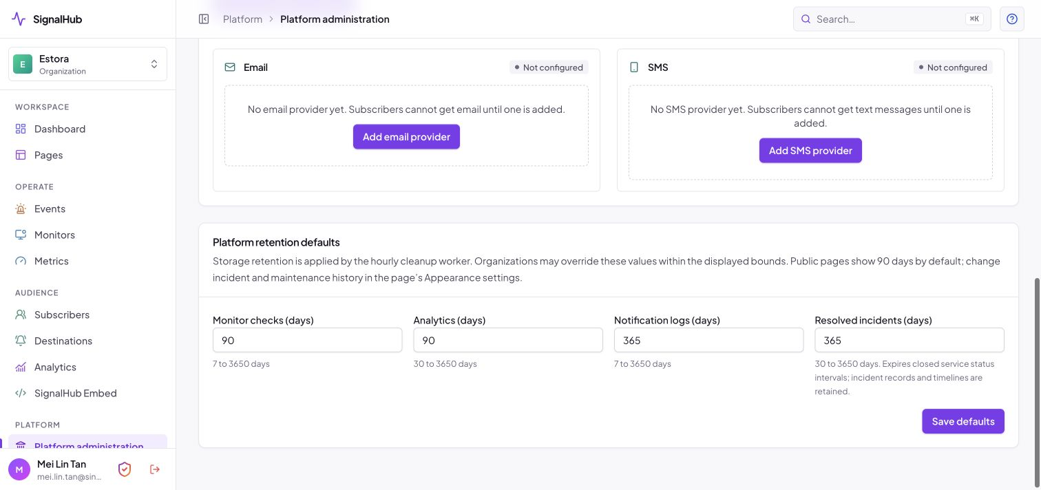 Retention settings